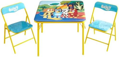 Bluey Kids Table and Chair Set, 3 Piece Folding Activity Set with Square Table & 2 Chairs,Furniture for Playroom, Crafting, Ages 3+