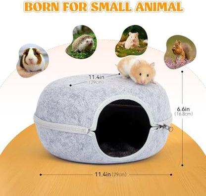 Guinea Pig Hideout 2 Pack, Double Function Guinea Pig Bed with 3 Soft Cushions, Small Animal Cage Accessories for Guinea Pigs, Hamsters, Hedgehogs, and Ferrets (Light Grey & Light Grey)