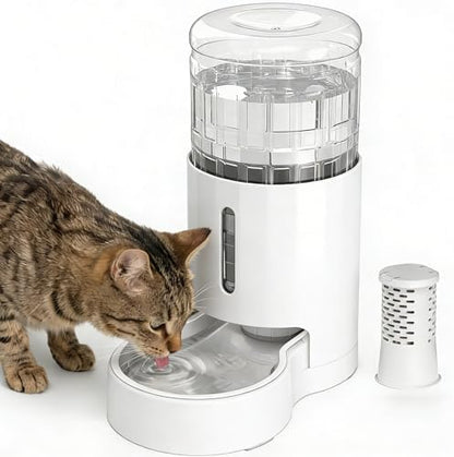 JUNSPOW Cat Water Dispenser with Filter and Stainless Steel Bowl (4L White)