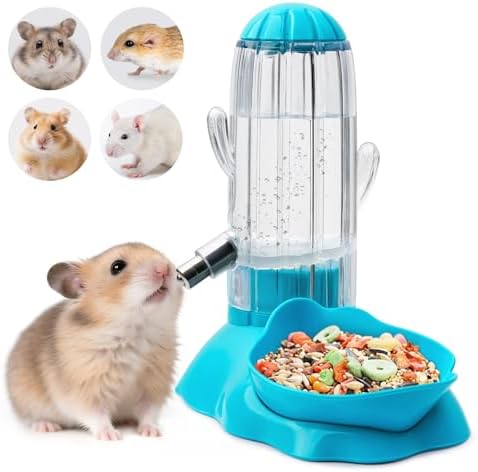 Vannon 2-in-1 Hamster Water Bottle & Food Feeder, 4.6oz/130ml Top-Fill Small Animal Cage Water Dispenser & Food Dish, BPA-Free, Anti-Leak for Hamster, Gerbil, Mouse