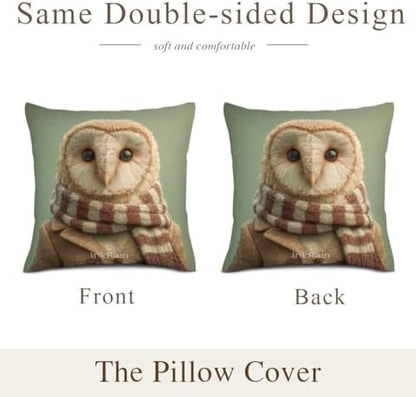 InkRain Winter Animal Cute Owl Pillow Cover 12x12 Inch Set of 2 Home Decor Decorative Cotton Linen Illustration Pillowcases for Living Room House Sofa