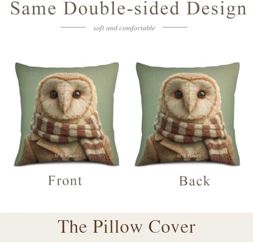 InkRain Winter Animal Cute Owl Pillow Cover 22x22 Inch Set of 2 Home Decor Decorative Cotton Linen Illustration Pillowcases for Living Room House Sofa