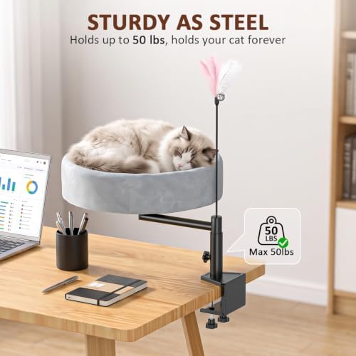 Cat Desk Bed, 360° Swivel Desk Mounted Cat Bed, Gray