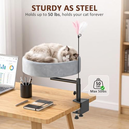 Cat Desk Bed, 360° Swivel Desk Mounted Cat Bed, Gray