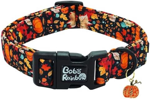 Dog Collar-Fall Leaf Pumpkin Print Adjustable Pet Collar Holiday Comfortable Puppy Collars Cute Sturdy Lightweight Quick-Release Buckle Collars for Medium Dogs