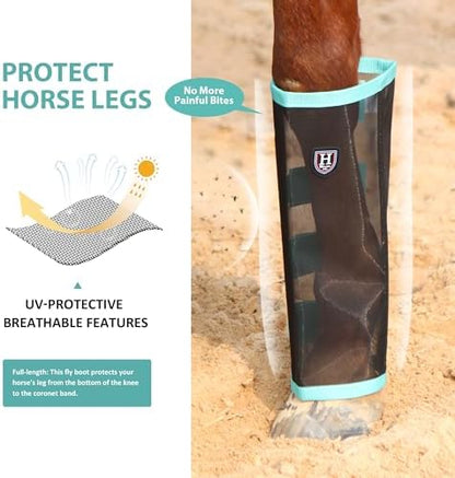 Harrison Howard Loose-Fitting Horse Fly Leggings Breathable, Tear-Resistant Fine Mesh Leg Guards Stay-on Comfortable Fly Boots (Set of 4)