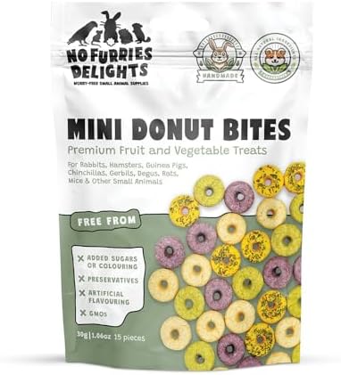 100% All Natural Treat for Rabbit Hamster Guinea Pig Chinchilla Pet Rat Mice, 15pcs Mini Donuts Variety Pack (30g)