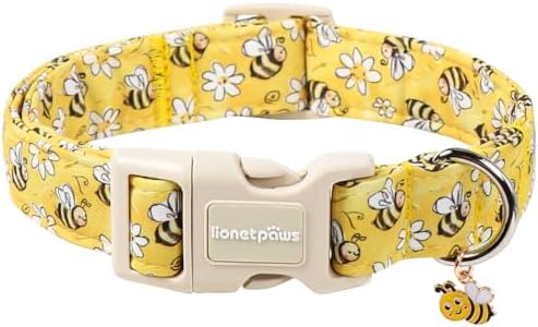 Lionet Paws Spring Dog Collar- Cute Bees Yellow Dogs Collar with Plastic Buckle and Bee Pendant,Dog Collar for Small Medium Dogs