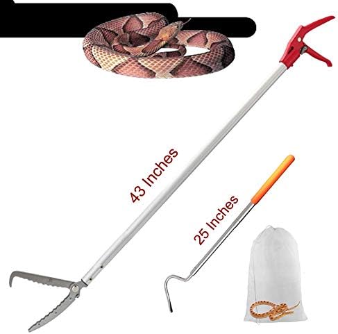 Snake Tong Rattle Snake Reptile Catcher Grabber,with Wide Jaw and Comfortable Grip Handle, Handling Tool Equipped with Snake Hook and Bagging,More Professional (43 Inch（110cm）)