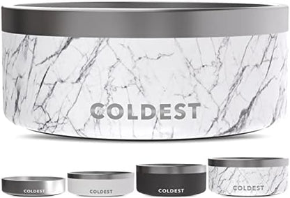 Coldest Dog Bowl - Anti Rust Metal, Non Slip, 3 Layers Insulated Stainless Steel Dog Bowls - Spill Proof & Heavy Duty - Water Bowl for Dogs, Cats & Pets, Dish Washer Safe (100 oz, Carrara Marble)