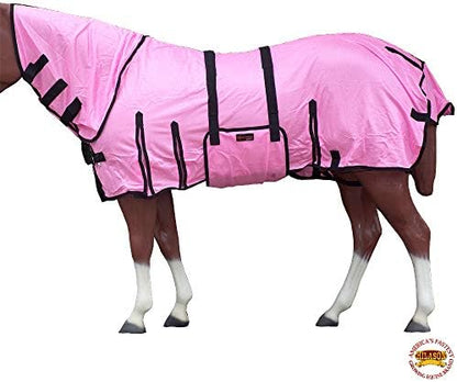 HILASON 72In Horse Fly Sheet UV Protect Pink W/Black Piping