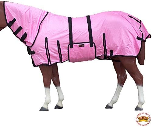 HILASON 72In Horse Fly Sheet UV Protect Pink W/Black Piping