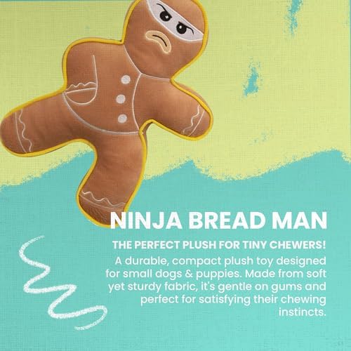 Snugarooz Lil Ninja Bread Man Plush Toy with Repair Patch Soft & Durable Chew Toy for Small Dogs - Crinkle Sounds - Ideal for Playtime