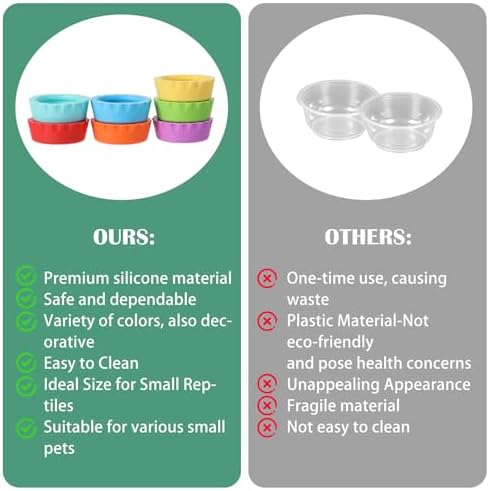 9Pcs Silicone Reptile Feeding Dish Set, Colorful Small Animal Bowls with 2 Silicone Spoon for Reptile Tanks, Practical Crested Gecko Tank Accessories for Small Pet