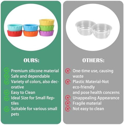 9Pcs Silicone Reptile Feeding Dish Set, Colorful Small Animal Bowls with 2 Silicone Spoon for Reptile Tanks, Practical Crested Gecko Tank Accessories for Small Pet