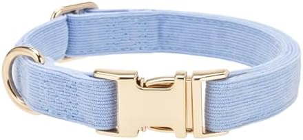 Sky Blue Soft Corduroy Dog Collar with Gold Metal Buckle, Adjustable Soft Pet Collar for Small Dogs, Comfortable & Durable(Sky Blue,Small:10-15")