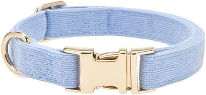 Sky Blue Soft Corduroy Dog Collar with Gold Metal Buckle, Adjustable Soft Pet Collar for Large Dogs, Comfortable & Durable(Sky Blue,Large:17-26")
