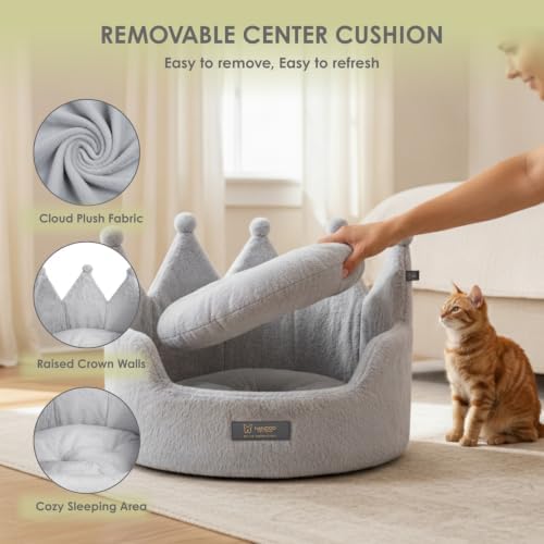 NANDOG Crown Dog Bed for Medium Dogs & Cats, Round Cloud Ultra Plush Fabric