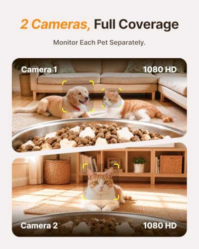 Dual-Camera Automatic Pet Feeder with 2 Bowls, 6L Smart Feeder for 2 Cats