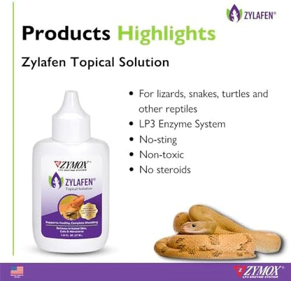 Zymox Zylafen Topical Solution for Reptiles, 1.25 oz. – Supports Healthy, Complete Shedding for Lizards, Snakes, Turtles & Frogs – Soothes Irritated Skin: Abrasions, Wounds, & Abnormal Shedding