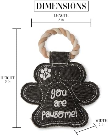 Pavilion Gift Company Gray Paw Print You are Pawsome! Canvas and Rope Dog Squeaky Toy