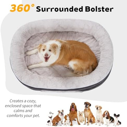 Orthopedic Dog Bed Couch for XLarge Plus Sized Pets with Egg Foam Support, Four-Sided Bolster Cushions, Soft Tear-Resistant Fabric, and Removable Machine Washable Plush Cover, 48'', Off-White