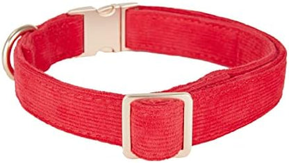 Soft Corduroy Fibric Dog Collar with High Grade Metal Buckle, for Medium Dogs.(Red,Medium:12-19")