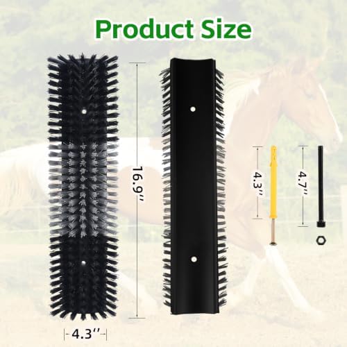Livestock Scratch Brush for Cattle, Horses, Goats, Cow, Durable Scratching Brush, Massage Grooming Tool for Healthy Coat, Relieves Itching, Easy Install on Fence Posts(4pcs, Black)
