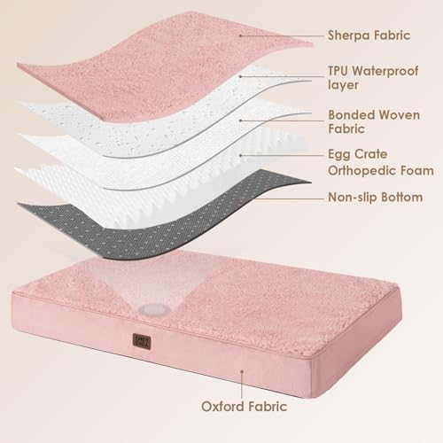 EHEYCIGA Orthopedic Dog Bed Large with Removable Washable Cover, 36IN Pink