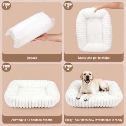 Dog Beds Large Sized Dog, Washable Rectangle Orthopedic Large Pet Sofa, Super Soft Plush Rabbit Fur Pet Couch Cute Cat Bed with Removable Zipper Cover & Anti-Slip Bottom Large Dog Bed self Warming