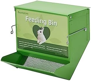 Metal Small Animal Feeder with Lid, Heavy Duty, Large Capacity Food Dispenser, Great for Rabbits, Guinea Pigs, Chinchillas and Other Small Animals (7.4 inch, Green)