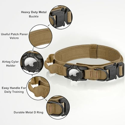 Tactical AirTag Dog Collar - Heavy Duty, Adjustable GPS Collar