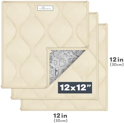 Paw Inspired Washable Fleece Guinea Pig Cage Liner Pads,12x12 Inch, Beige