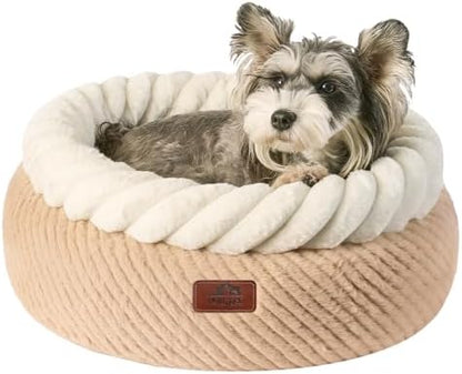 Hollypet Round Cat Bed Small Dog Beds with Detachable Cushion, Oatmeal