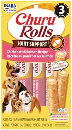 INABA Churu Rolls Joint Support for Dog, Functional Lickable Dog Treat with Taurine & Green Tea Extract, 1.26oz Each, 18 Tubes Total, Chicken with Salmon Recipe