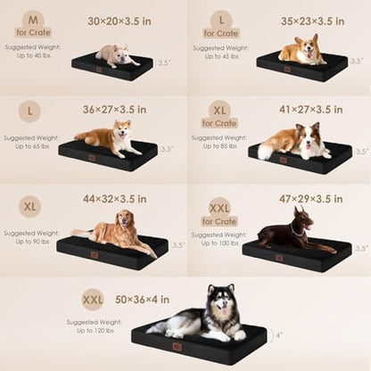 EHEYCIGA Orthopedic Dog Bed with Removable Washable Cover, Black, 30IN