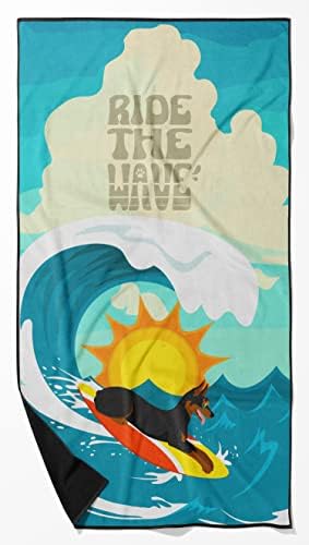 Caroline's Treasures MLM1213TWL3060 Surfer Dog Doberman Pinscher Premium Beach Towel Oversized Towel Beach Blanket, Pool, Beach Essentials, Yoga, Premium Bath Towel, Quick Dry Plush
