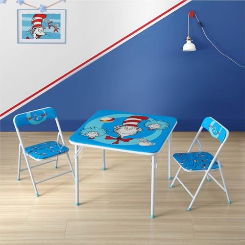 Idea Nuova 3-Piece Furniture Set with 1 Square Table & 2 Folding Chairs for Kids, Cat in The Hat
