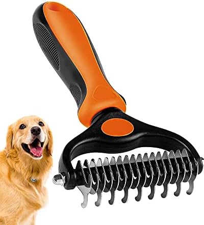 Undercoat Rake for Dogs, 2 in 1 Dematting Comb & Deshedding Tool for Long Hair Pets, Pet Hair Grooming Brush, Clear Mats and Tangles, Reduces Shedding by 95%