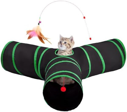 Tempcore Cat Tunnel, 3-Way Collapsible Toy, Large Size Black & Green