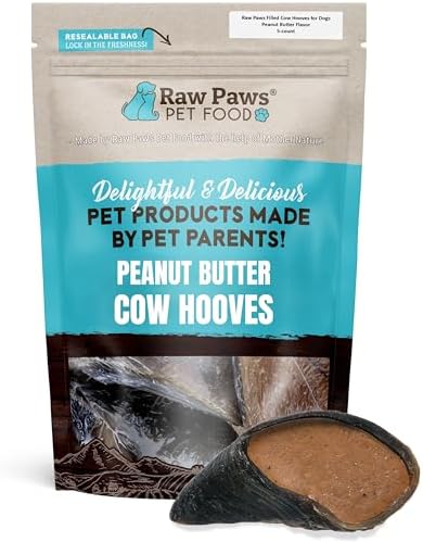 Raw Paws Filled Cows Hooves for Dogs - Peanut Butter, (5-Count) - Cow Hoofs