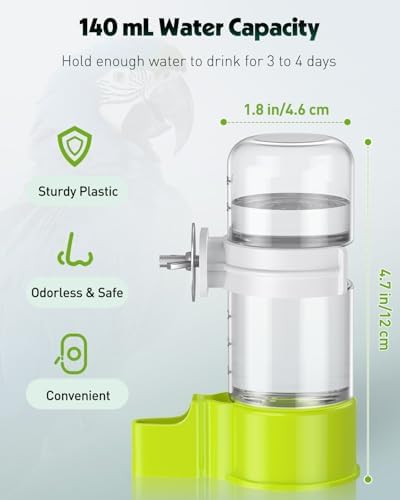 Pawfly Bird Water Dispenser, Automatic Water Feeder, Plastic Bird Cage Dispenser, Green Parrot Waterer for Parakeet Cockatiel Budgie Lovebirds (Not Fit for Food Feeding)