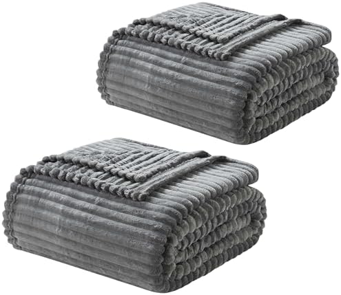 Nestl Grey Throw Blanket for Couch - Cozy Warm Fuzzy Blankets for Women, Set of 2 Small Fleece Throws for Girls - Gray, 50 x 60 Inches