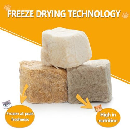 Freeze Dried Cat Food, 3 in 1 Natural Freeze Dried Meat - Chicken, Duck, and Salmon Recipe for Cats, Grain-Free Protein Rich Cat Kitten Food 5.7oz