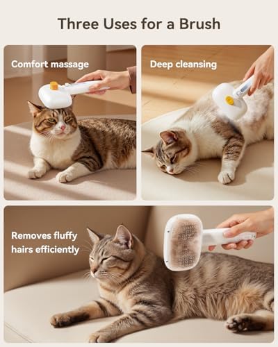 ROJECO 3-in-1 Pet Steam Brush,Spray Hair Removal Detangling Comb