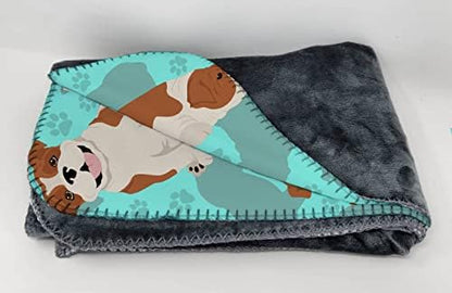 Caroline's Treasures MLM1013TBLT Red and White English Bulldog Soft Travel Blanket with Bag Airplane Blanket, Indoor Outdoor Camping Blanket for Traveling, Picnics, Beach Trips, Concerts