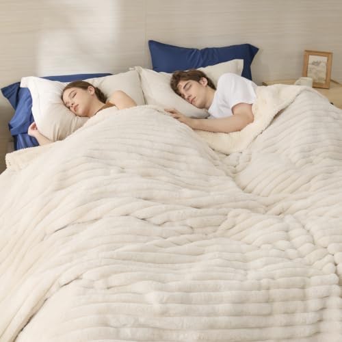 Bedsure ComfyFleece™ Waterproof Blanket for Bed, King（86"x108"） Cream