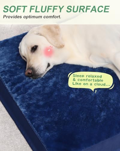 KSIIA Orthopedic Dog Bed for Extra Large Dogs with Waterproof, Blue, 47x29