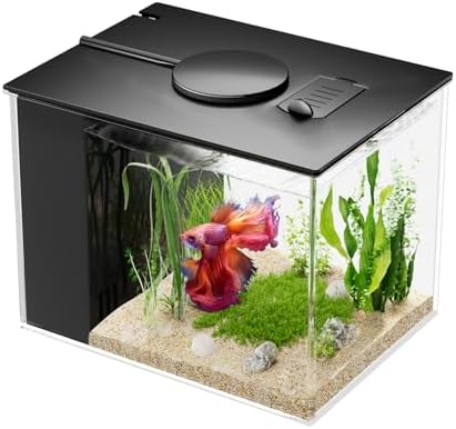 Vehipa Betta Fish Tank 1 Gal (3.7L), Acrylic Nano Aquarium Kit Black