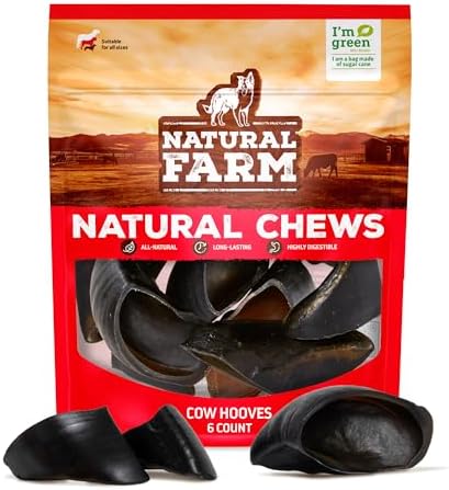 Natural Farm Cow Hooves (6 Pack), Odor-Free, All Natural Sourced from Farm-Raised Beef Hoof Dog Treats, Great Alternative to Bully Sticks or Rawhide, Dental Chew for Small, Medium, Large Breeds